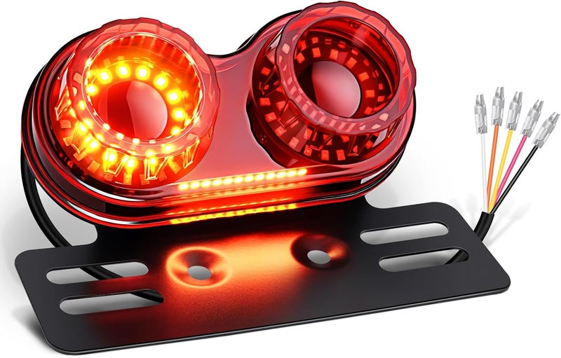 PBYMT Enhanced Motorcycle Tail Light, 90LEDs Break light Running Lights, IP67 Waterproof Turn Signals with License Plate Bracket Compatible with Street Bike Cruiser Chopper Bobber (Red) - Image 1
